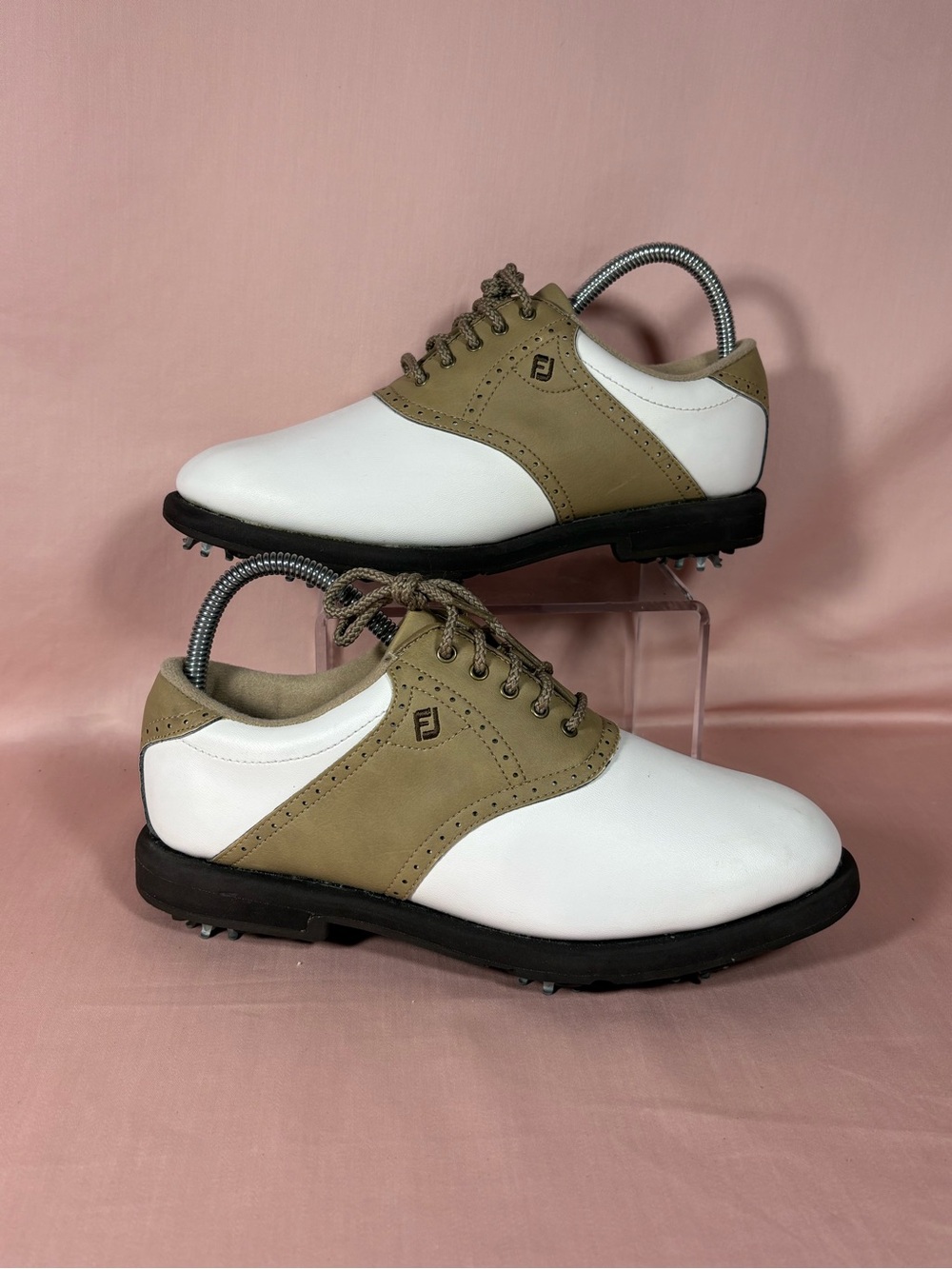 FootJoy GreenJoys Women's White/Tan Saddle Golf Shoes Size 7M